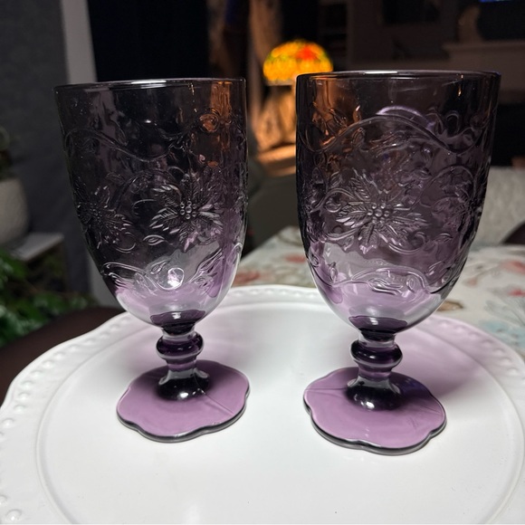 Princess House Other - Princess House Fantasia 7" Amethyst Iced Tea Goblets Set Of 2 Purple Glasses